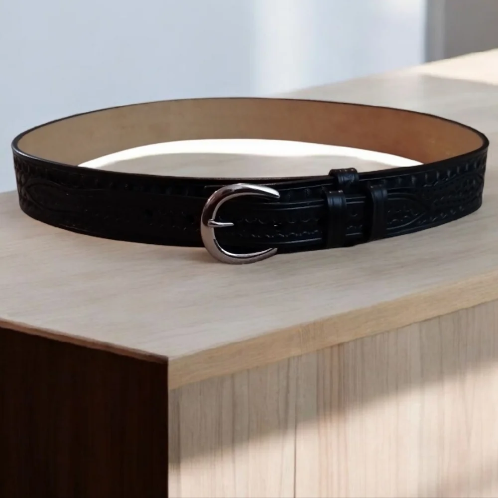 Men's Dutyman Basketweave Style Black Leather Belt with Silver Buckle Size 40